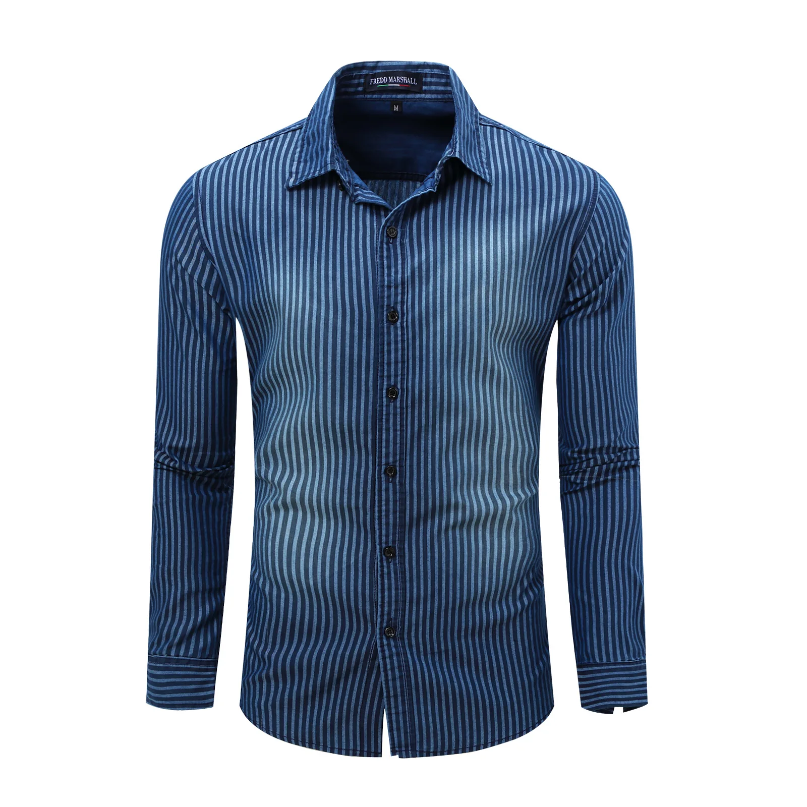 high quality Fredd Marshall Dress shirts Striped men brand clothes striped casual shirts men