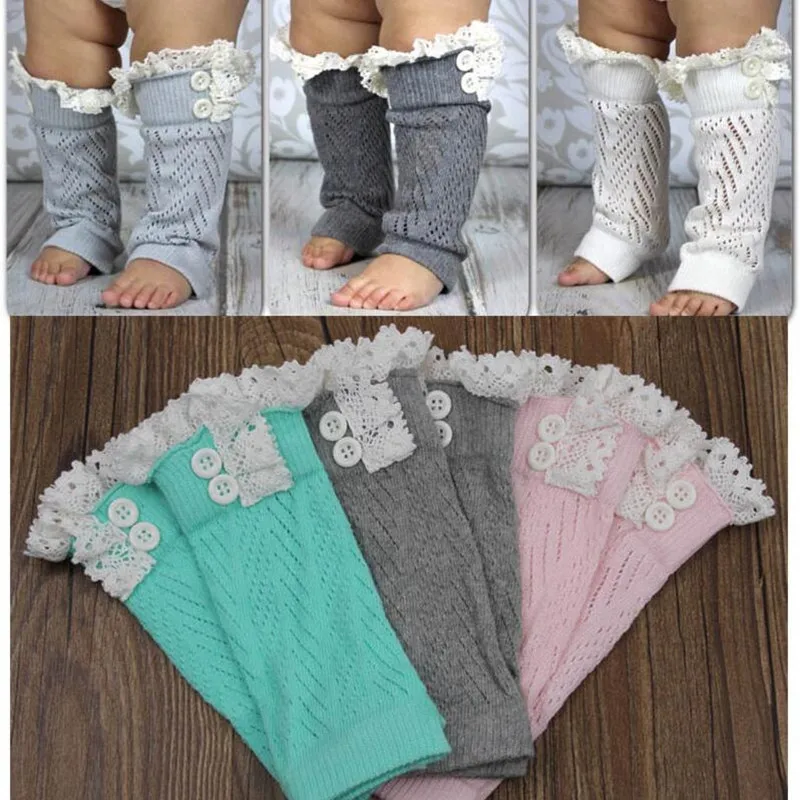 

Fashion Winter Warm Baby Girls Leg Warmers Lace Trim Buttons Knitted Boot Cuffs Infants Toddlers Knee High Boot Socks Gaiters