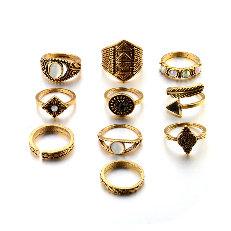 Богемные 10 ⑤ упак. винтажные кольца с синим камнем Lucky Stackable комплект колец на