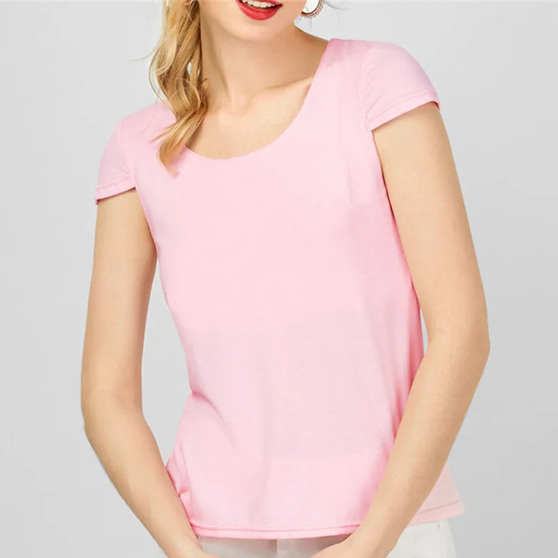 2018 Hot Sale! New Arrivals Casual Solid Pink Short Sleeve Tees Women Back Hollow Out Tops 