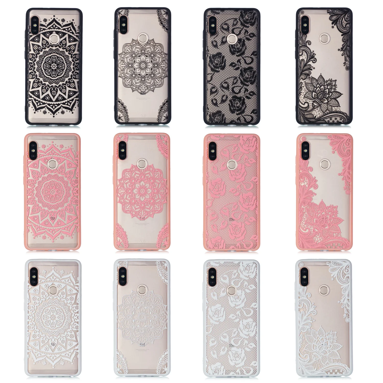 

For Xiaomi Redmi Note 3 4X 5A 5Pro Case Hard PC+TPU Embossed Lace Transparent Protective back cover case for xiaomi redmi note 5