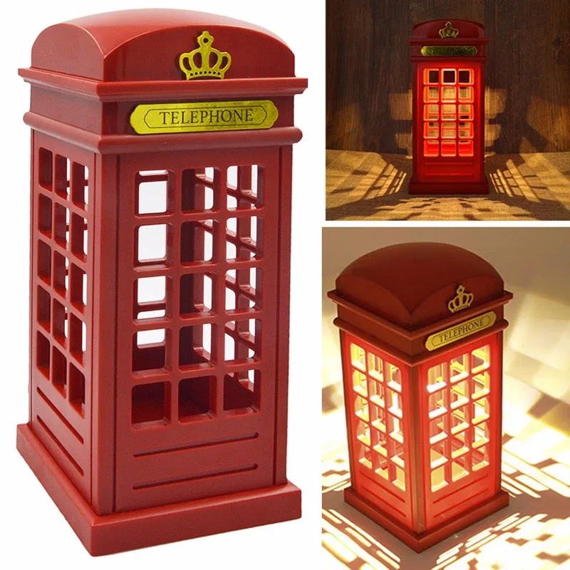 Venda de Poupança de Energia Cabine de Telefone Lâmpada de Mesa de Cabeceira Retro Londres Noturna Bateria Dupla-uso Led Luz Usb 7 cabine de telefone luz noturna usb bateria