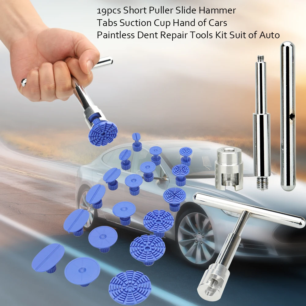 

19pcs Short Puller Slide Hammer Tabs Suction Cup Hand of Cars Paintless Dent Repair Tools Kit Suit of Auto