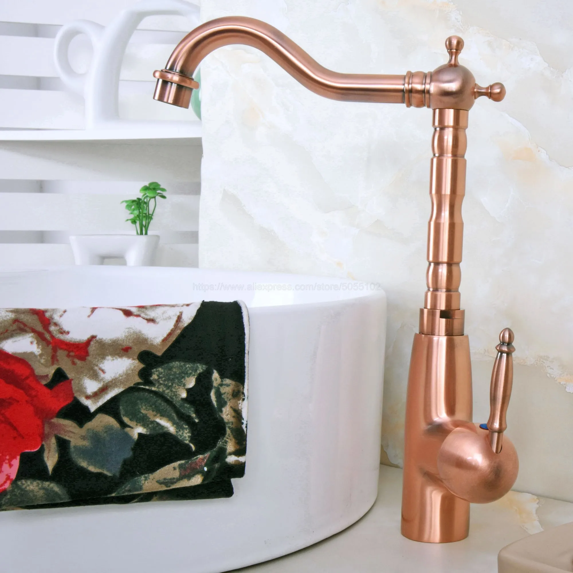 Antique Red Copper Single Hole Basin Faucet Deck Mounted Single Handle Hot And Cold Water Tap znf636