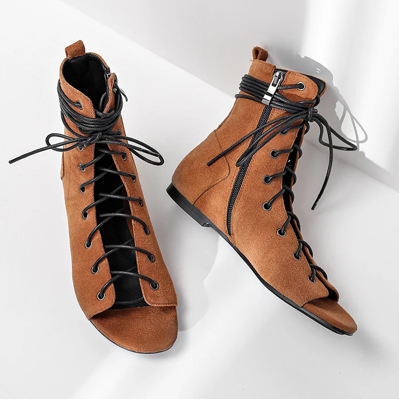 

Moraima Snc 2019 Summer New Open Toe Cross Strap Flat Bottom Simple Light Brown Ladies Fashion Cool Boots