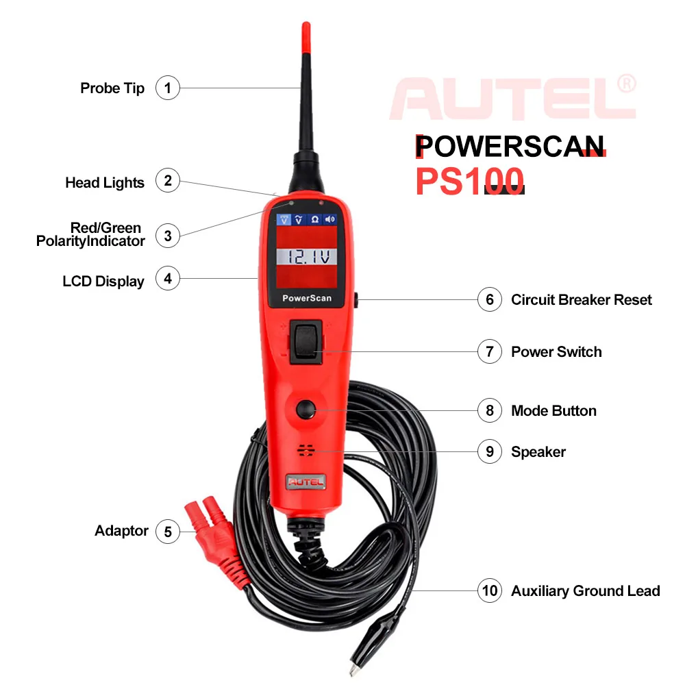 Autel PowerScan PS100 Sistema eléctrico herramienta de diagnóstico Autel PS100 coche automotriz OBD2 escáner coche Auto circuito batería probador Autel PowerScan PS100 Sistema eléctrico herramienta de diagnóstico Autel PS100 coche automotriz OBD2 escáner coche Auto circuito batería probador