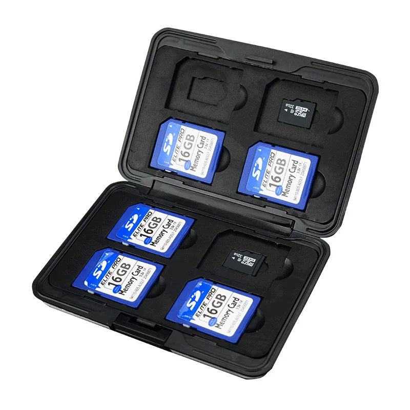 

Portable Black Aluminum Memory Card Case 16 Slots (8+8) for Micro SD SD/ SDHC/ SDXC Card Storage Holder New Card Case