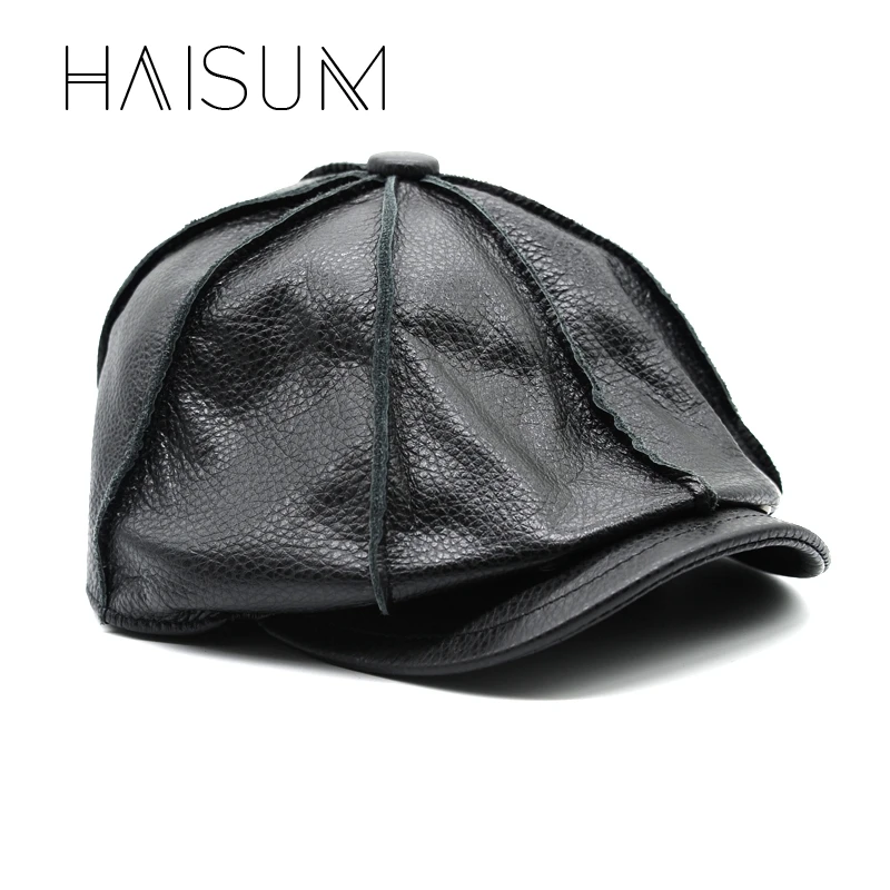 Лидер продаж года, модная мужская шапка Haisum из натуральной кожи для взрослых, самая популярная теплая зимняя шапка из воловьей кожи с подкладкой Cs08