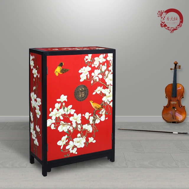 Jinyuan Heng New Chinese Lacquer Furniture Hand Painted Wood Jinyuan Heng New Chinese Lacquer Furniture Hand Painted Wood Red Magnolia