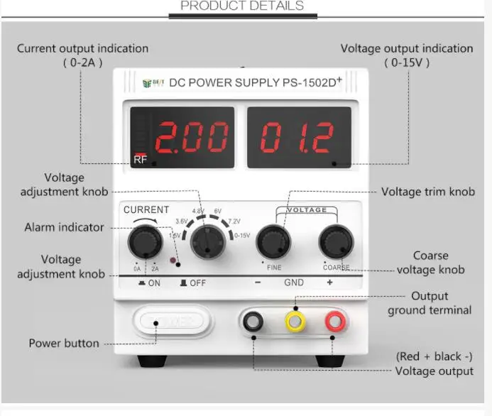 15V 2A Регулируемый источник питания постоянного тока питания производитель светодиодный дисплей сигнала обнаружения BST-1502D