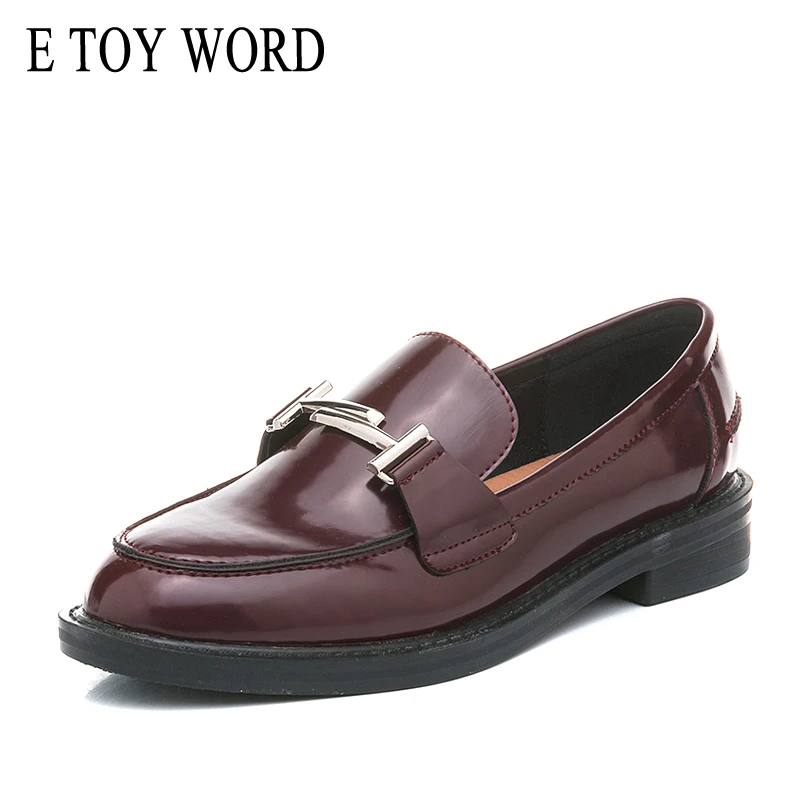 

E TOY WORD Ballet Dancers Women's Moccasins Oxford Woman flats Round toe metal decoration patent leather Womens Casual Shoes