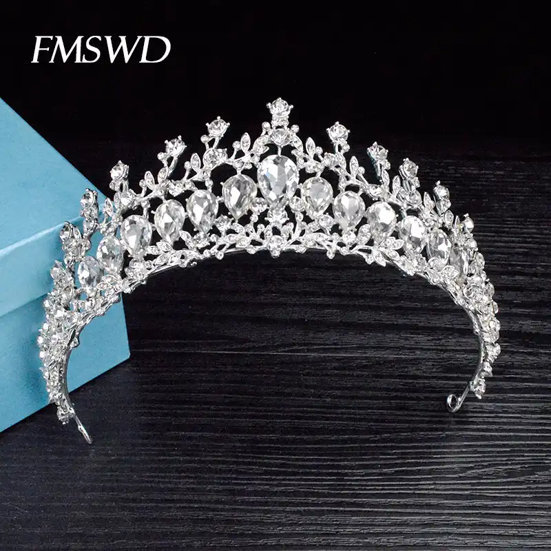 Tendy Vintage Silver Rose Gold Tiara Elegant Brida Crystal Crown