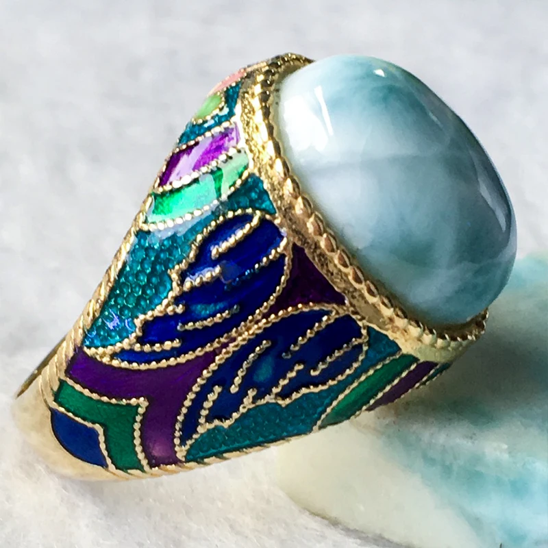 Натуральное серебряное кольцо larimar, овальное 12 мм* 16 мм, редкий синий камень larimar, модное и популярное для вечеринок