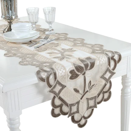 Embroidered Lace Table Runner TV Bench Stand End Table Cover Decoration 48cm x 70 120 150 180 210 250 280 310cm White Champagne Embroidered Lace Table Runner TV Bench Stand End Table Cover Decoration 48cm x 70 120 150 180 210 250 280 310cm White Champagne