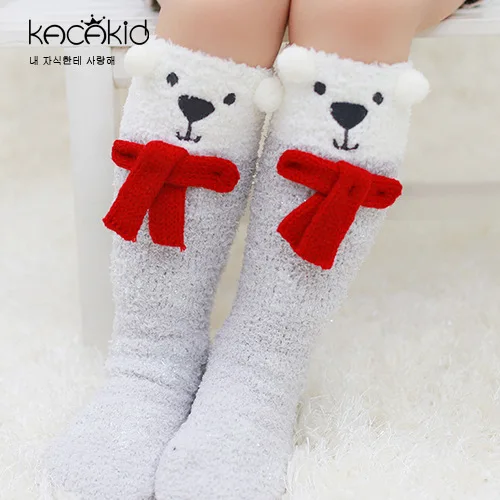 WHITE BEAR От 1 до 5 лет детские высокие Носки для девочек коралловый флис гольфы для маленьких мальчиков Обувь для девочек Носки для девочек одежда Интимные аксессуары зима рождественский подарок - Цвет: WHITE BEAR