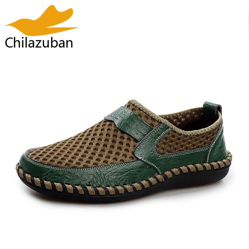 Chilazuban Size 38-48 4 Color Men Mesh Breathable Casual Leather Shoes Round Toe Patchwork Sneakers Handmade Male Footwear | Обувь