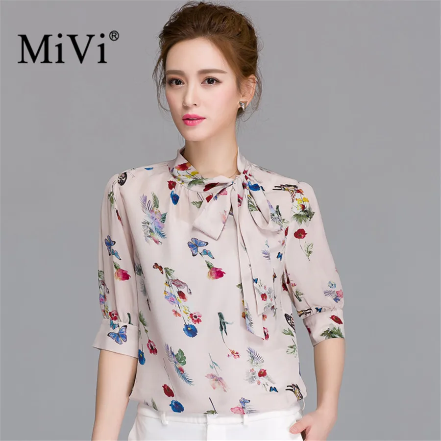 MIVI Summer Women Real Silkworm Silk Shirts Half Sleeve
