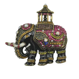 

TTjewelry 3.14" Vintage Luxury Elephant Animals Multi-color Crystal Brooch Pin Gold Tone