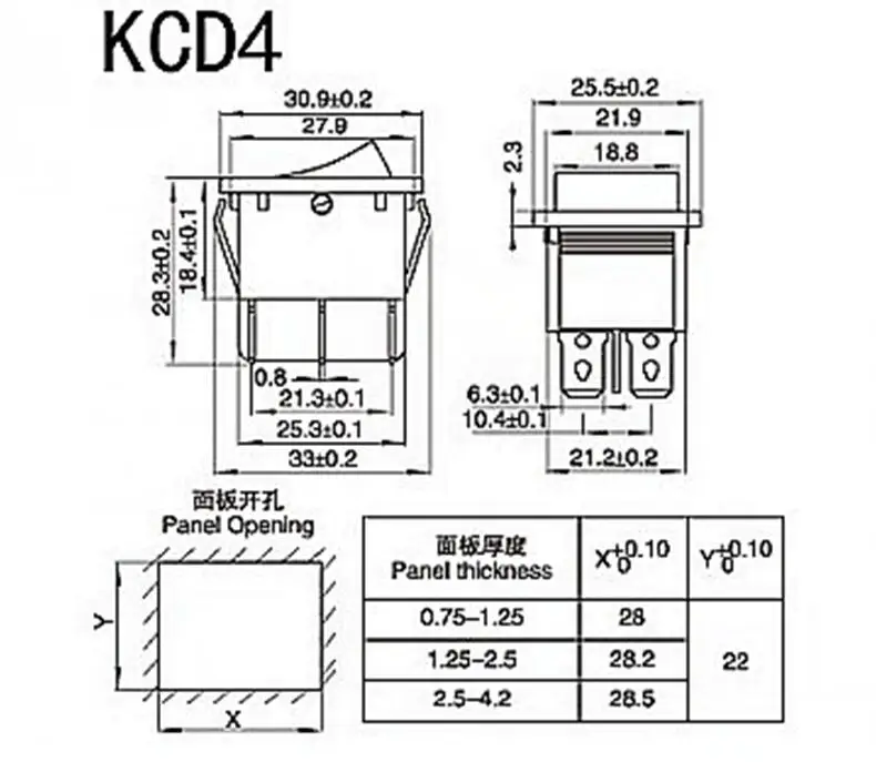 Фиксация кулисный переключатель питания I/O 4 контакта с светильник 16A 250VAC 20A 125VAC KCD4