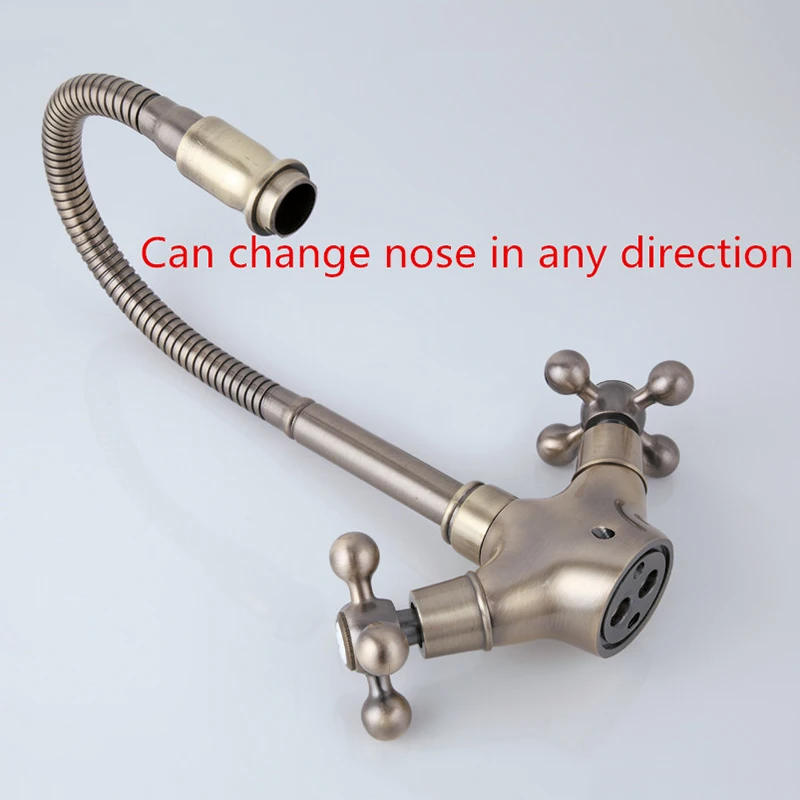 Frap New Arrival Double Handle Kitchen Faucet Goose nose Tap Antique Brass Hot and Cold Water Mixer 360 Degree Rotating F4319-4