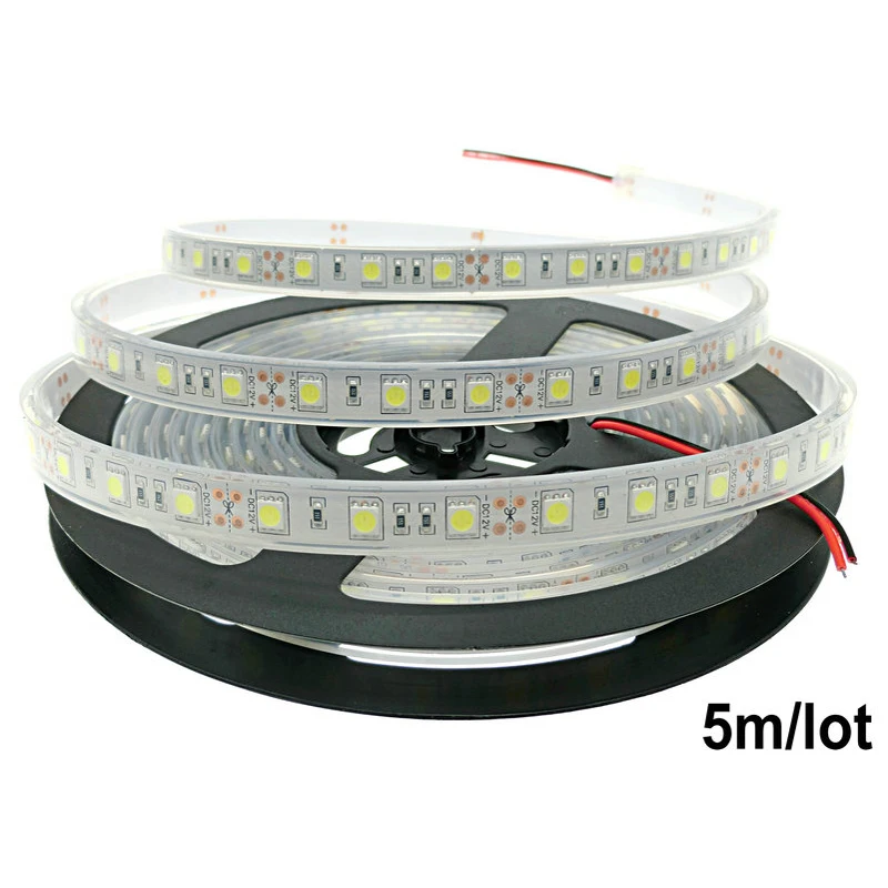 IP68 Водонепроницаемый Светодиодные ленты 5050 DC12V Высокое качество подводный& Открытый безопасности Светодиодные ленты 60 светодиодный/m 5 м/лот