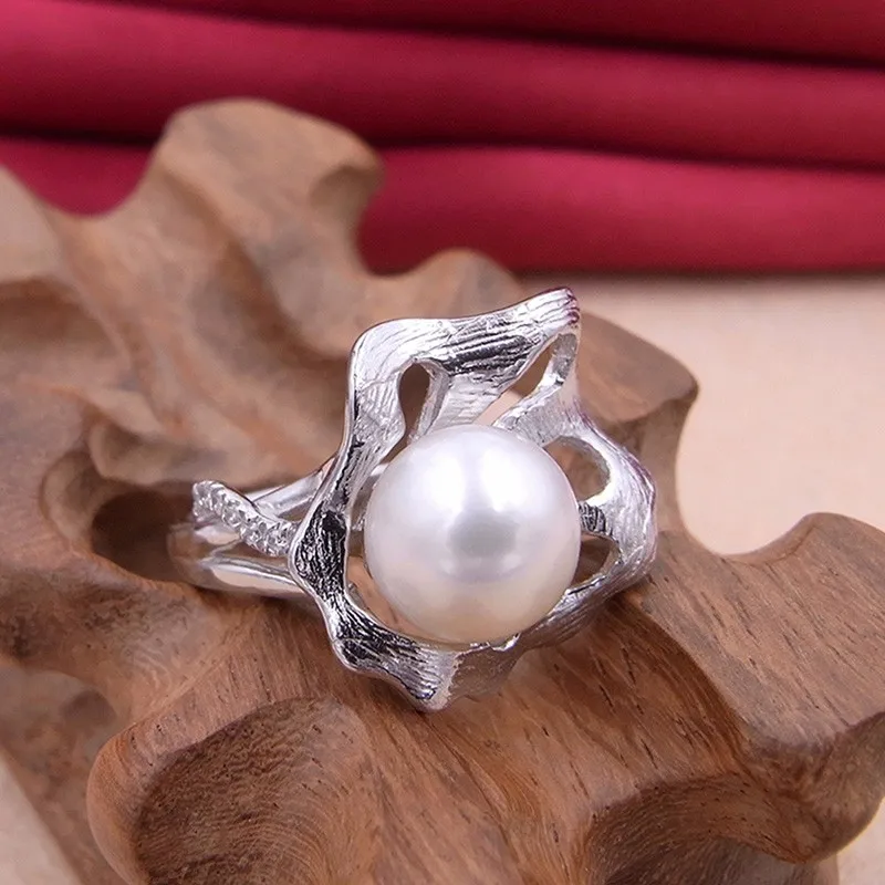 Sinya Fleshwater Cultured Pearl Ring Unique Lotus Leaf Design 925 Sterling Silver Jewelry for Women's Gift tz09044r  (10)