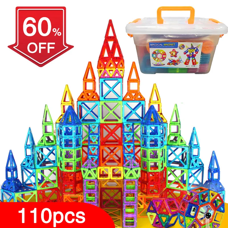 New 110pcs Mini Magnetic Designer Construction Set Model Building Toy Plastic Magnetic Blocks Educational Toys For