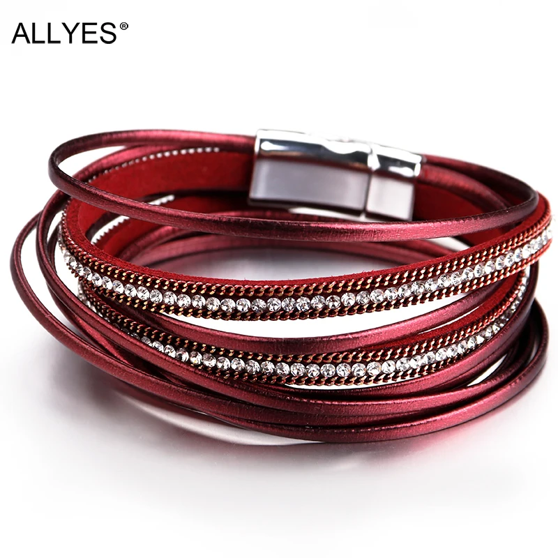 Многослойные кожаные браслеты ALLYES для женщин Богемный Двойной обруч с