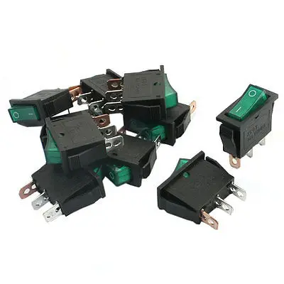 AC250V 15A зеленый свет SPST 3 Pin паяльная оснастка в креплении Кулисные Переключатели 10