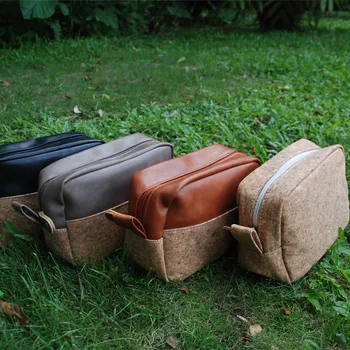 

Free Shipping Father's Day Gift Case Vegan Leather ,Wholesale Men Shaving Makeup Cork Hubby Daily Toiletry Bag DOM1093333