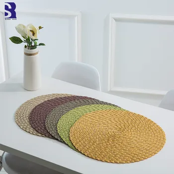 

SunnyRain 6-Piece Luxury Woven Round Table Setting Placemat Place Mats Insulation Mat