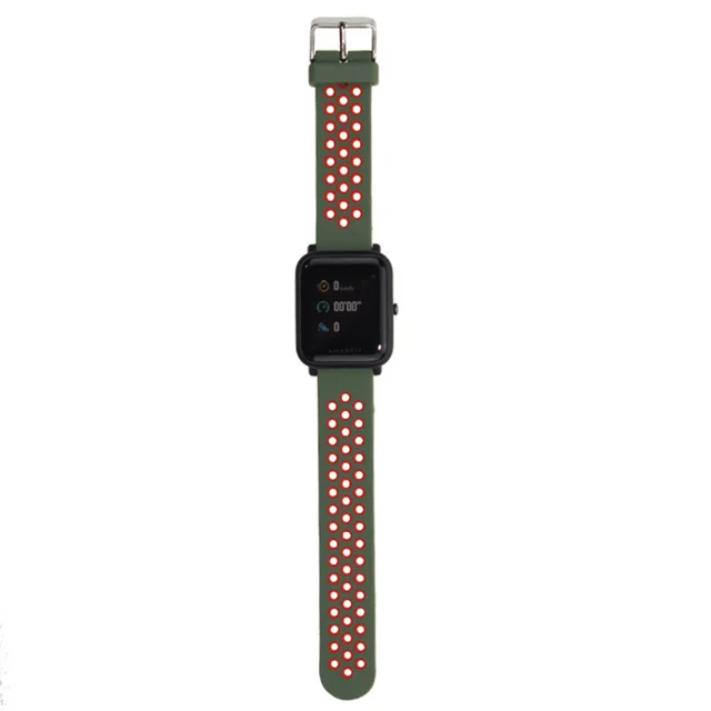 Силиконовый двойной цвет дышащий замена ремешок для часов браслет на запястье ремешок для Xiaomi Huami Bip BIT Amazfit Bip Молодежные часы - Цвет: Army Green with Red