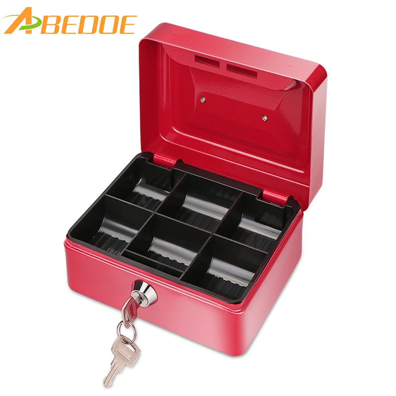 

ABEDOE Small Metal Money Box Coin Cash Safe Box Piggy Bank with Lock 6 Compartments Money Tray for Children Kids Gift