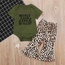 Лето, боди с короткими рукавами и буквенным принтом, леопардовые штаны, костюм, одежда, Sunsuit, комплект детской одежды из 2 предметов для маленьких девочек