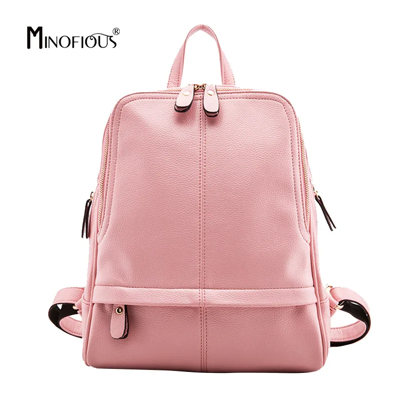 

MINOFIOUS PU Leather Womens Zipper Backpack New Solid School Bag for Teenager Girls Women Fashion Casual College Backpacks