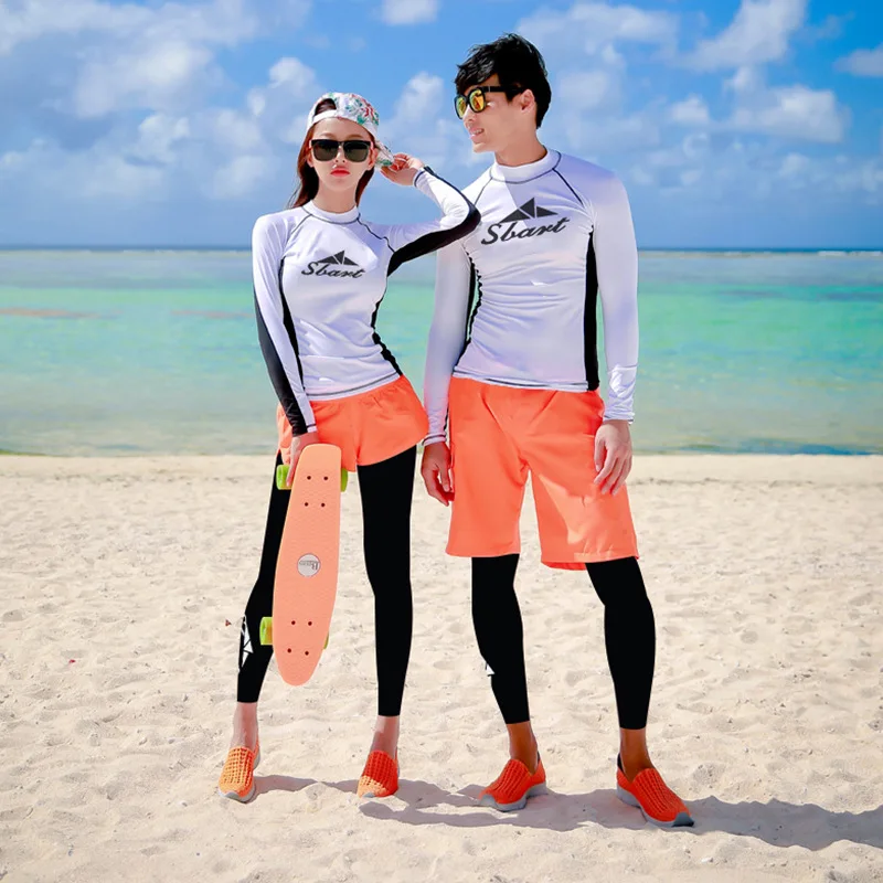 

4 Pcs Women's Rashguards set Swimsuit with Compression Pants, Bra Long Sleeve Shirts and Loose Fitting Shorts Rash Guards Men's