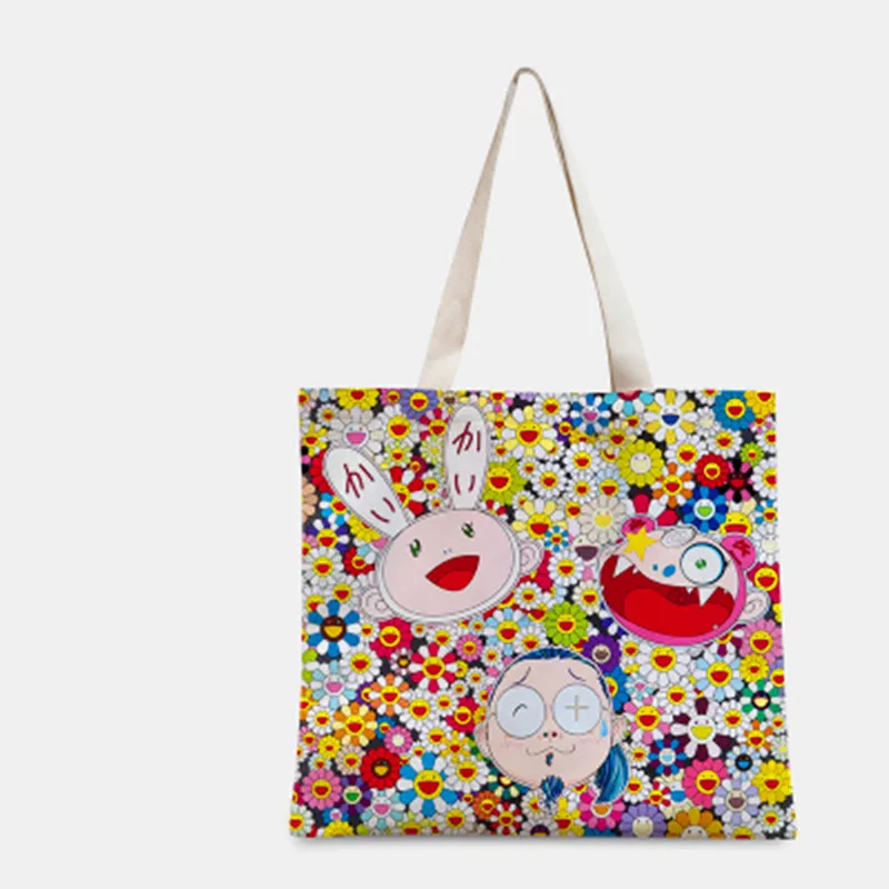 

KAWS Takashi MURAKAMI Sun Flower Mr.DOB Street Art Canvas Bag Crosswise Action Figure Cartoon Portable Shopping Bag X1155
