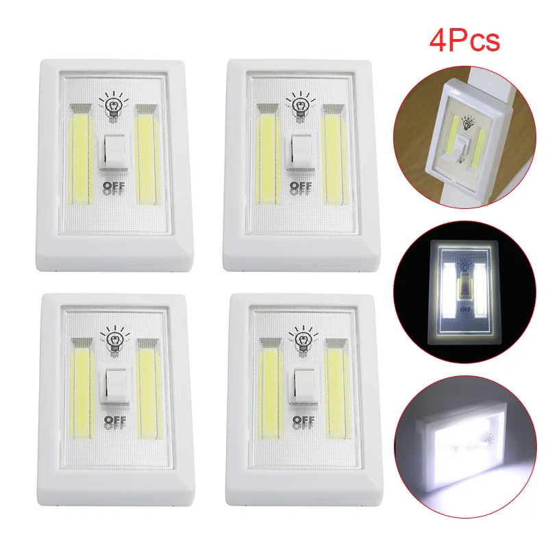 

4 Pcs COB LED Switch Wall Night Light Cordless Lamp Cabinet Garage Closet Emergency Lights CLH@8