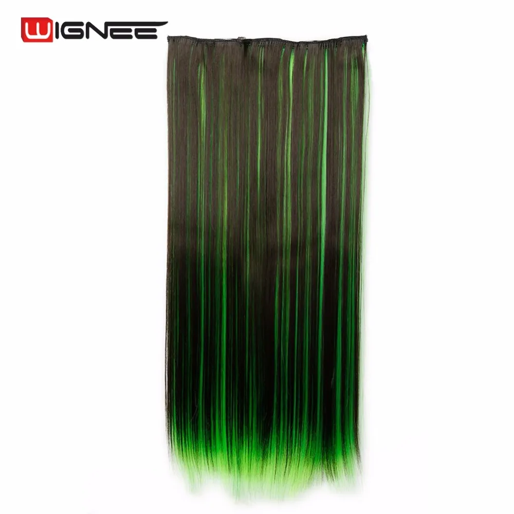Wignee 5 Clip In Hair Extension Heat Resistant Synthetic Fiber Mixed Colorful Grey/Blue Halloween Hair Piece For Africa American