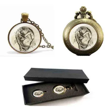 

2017 MIDWIFE PENDANT Midwife Gift Da Vinci Fetus Necklace Leonardo Da Vinci Drawing OBGYN Gift pocket watch with free box