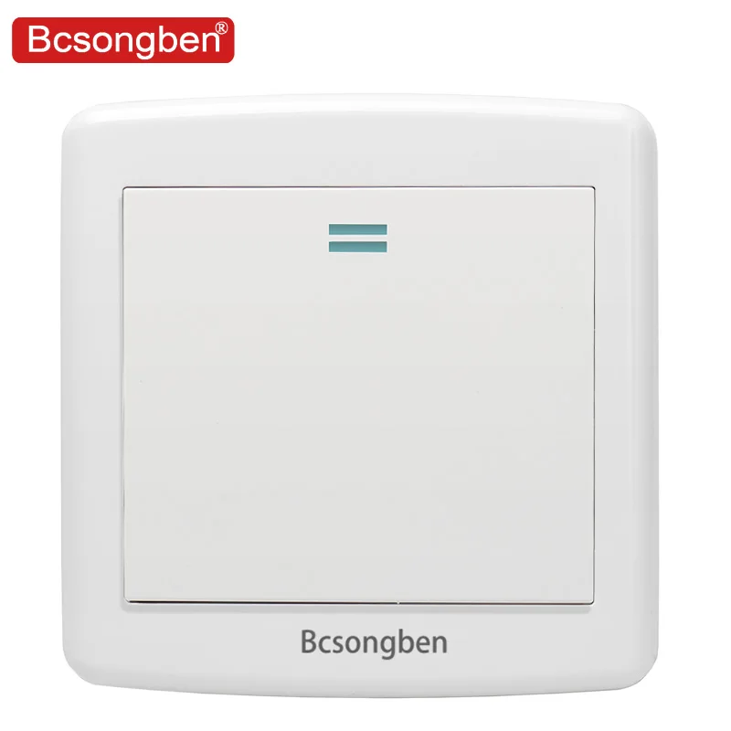 Bcsongben, Международный стандартный переключатель, настенный светильник, переключатель, кнопочный, роскошный, белый, Pc pannel, 1 банда, 1 способ, AC110V-250V