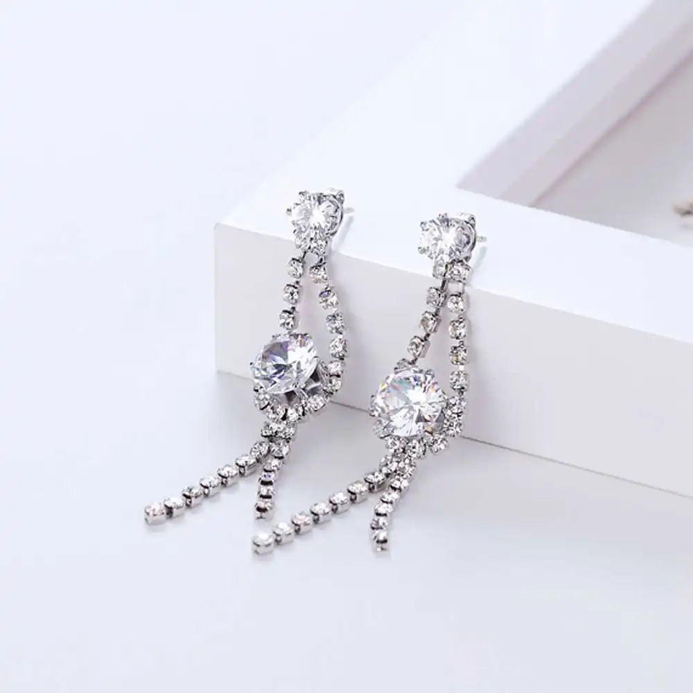 

New Brand 925 Sterling Silver CZ Zircon Crystal Pave Stud Earrings Women Tassel Earrings Jewelry Wholesale