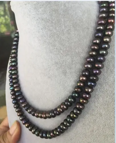 

FREE SHIPPING HOT sell new Style >>>> DOUBLE TAHITIAN NATURAL BLACK RED PEARL NECKLACE 18INCH 19INCH