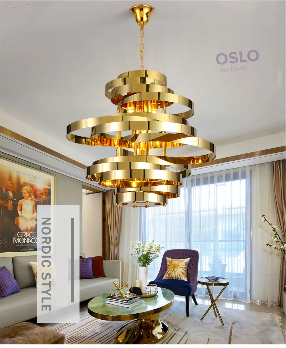 Современный Art Deco Торнадо светодиодный подвесной светильник из нержавеющей стали покрытие золотое кольцо дизайн кружится голова для локальных светильников на E14 лампы отель освещение зала