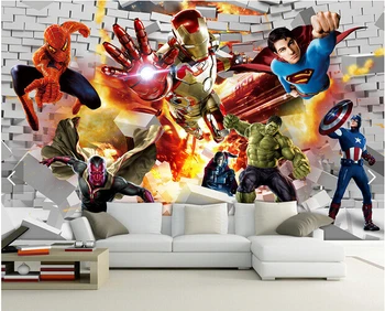 

Custom papel DE parede infantil, 3 d animation for children room sofa superman TV wall waterproof fabric papel DE parede