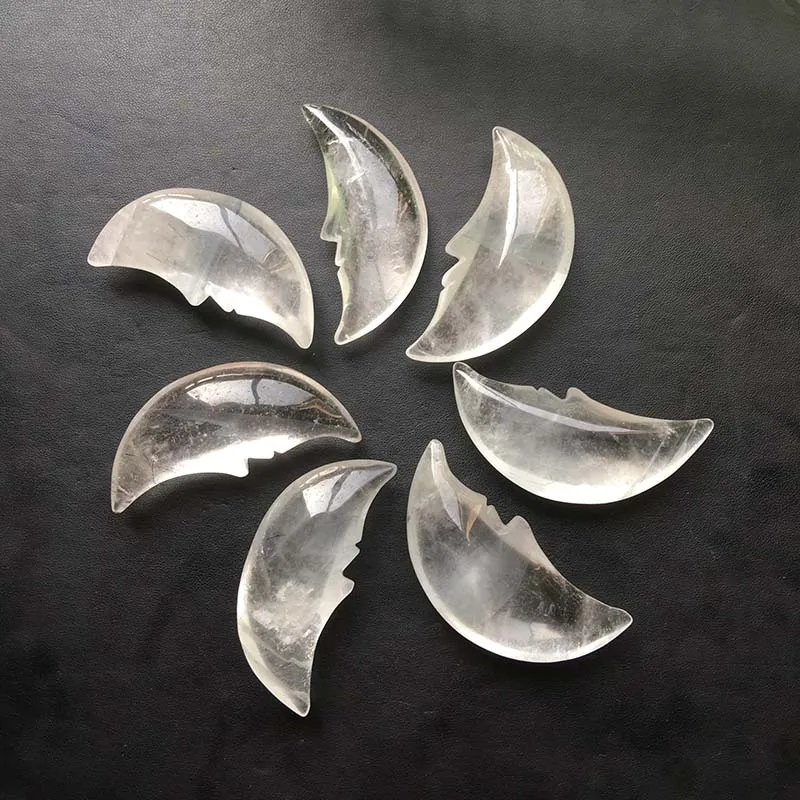 

Free Shipping Hand Carved Natural White Clear Quartz Healing Crystal Moon For Decoration MJP