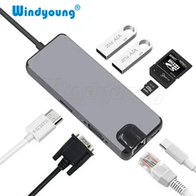 8 in 1 Type C Hub To HDMI 4K Video RJ45 Gigabit Ethernet VGA Adapter USB-C hub SD TF Card Reader for Macbook Pro huawei p20 pro