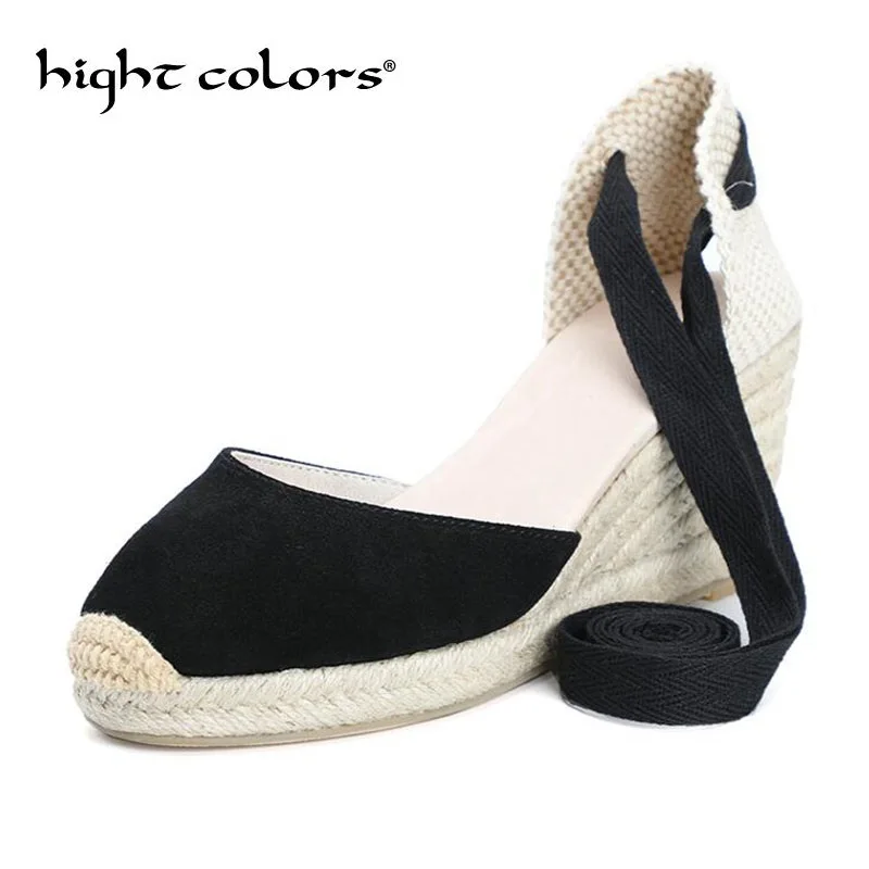 

Cow Suede Women Platform Sandals Ankle Strap Wedge Espadrilles Women Lace Up Gladiator Sandals Summer Beach Shoes Woman