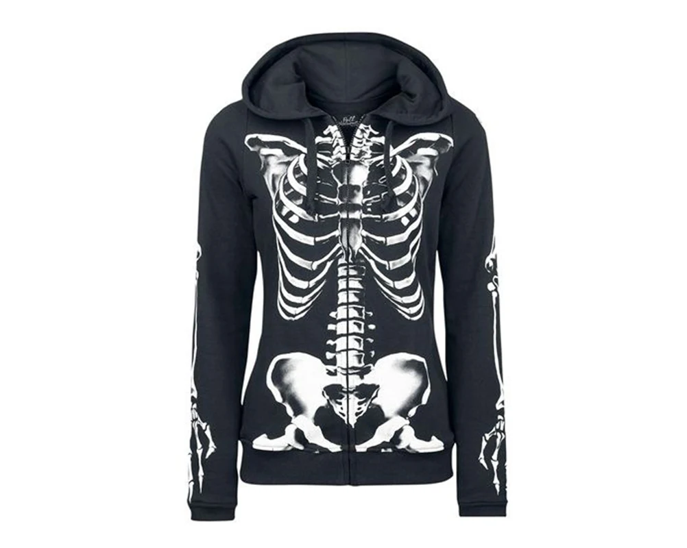 skeleton print zipper hoodie