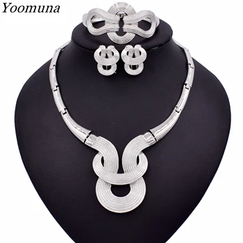 

wedding Dubai Africa Nigeria African Jewelry Sets gold/Silver color necklace Earrings romantic woman Bridal Jewelry Set 2019
